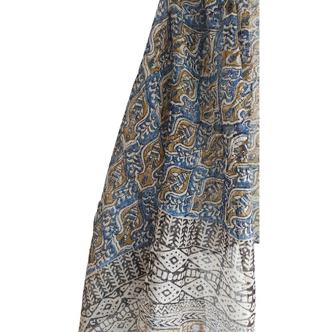 India Scarves Bagru Hand Block Floral kota Doriya silk cotton Dupatta (Dark Blue)