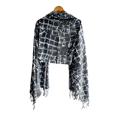 India Scarves Women's Viscose Geoi Design black and white colour Fragrance Stole, 75 Cm x 185 Cm