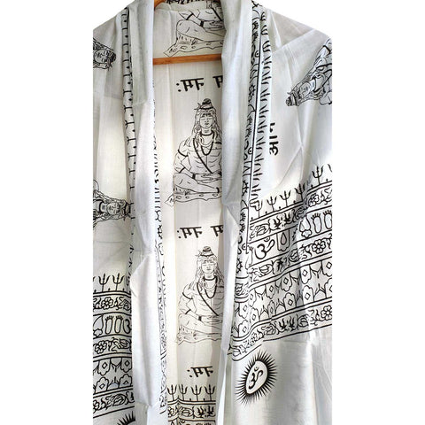 India Scarf Rayon Sarong with Hand-Printed Om Motifs( White And Black )