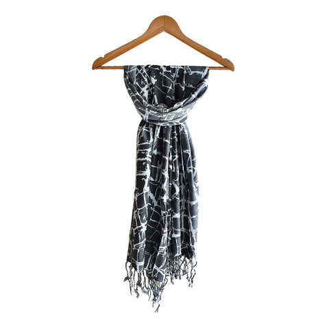 India Scarves Women's Viscose Geoi Design black and white colour Fragrance Stole, 75 Cm x 185 Cm