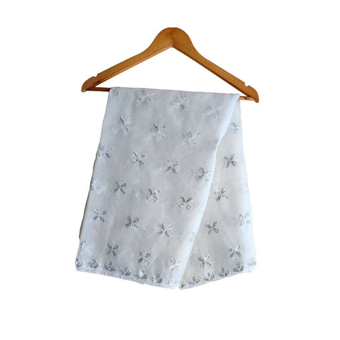 India Scarve's Net Cut Goldan Embroidered Floral Design  Dupatta