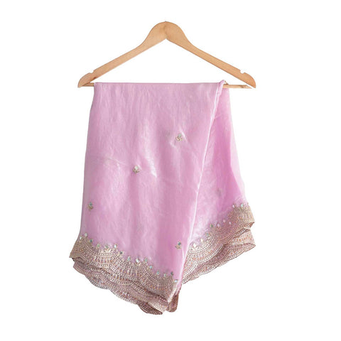 Fendi Fabric Dupatta with Bead Floral Work, Gota Lace Border