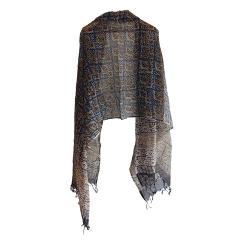 India Scarves Bagru Hand Block Floral kota Doriya silk cotton Dupatta (Dark Blue)