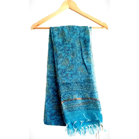 India Scarves Kota Doria Cotton Silk Blue Color Floral Dupatta…