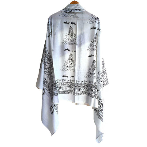 India Scarf Rayon Sarong with Hand-Printed Om Motifs( White And Black )