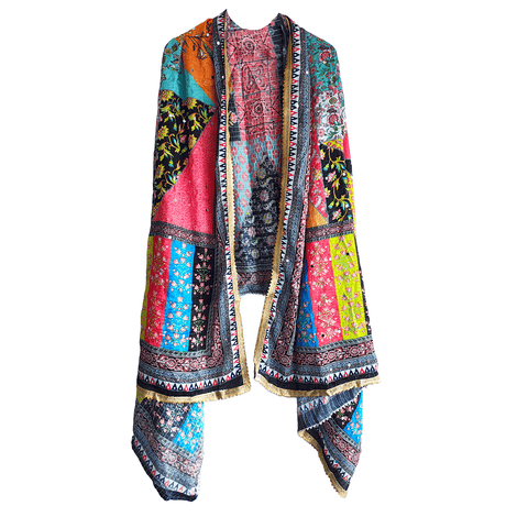 Pakistani Digital Printed Chinnon Multicoloured Dupatta With Heavy Mirror Work