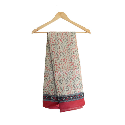 Khadi Cotton Floral Printed Design Dupatta( Beige And Red )