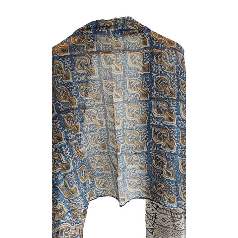 India Scarves Bagru Hand Block Floral kota Doriya silk cotton Dupatta (Dark Blue)