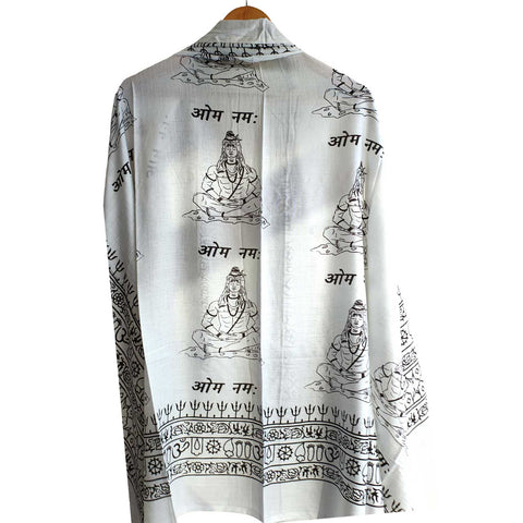India Scarf Rayon Sarong with Hand-Printed Om Motifs( White And Black )