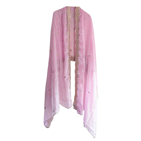 Fendi Fabric Dupatta with Bead Floral Work, Gota Lace Border