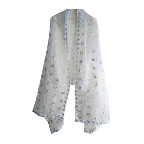 India Scarve's Net Cut Goldan Embroidered Floral Design  Dupatta