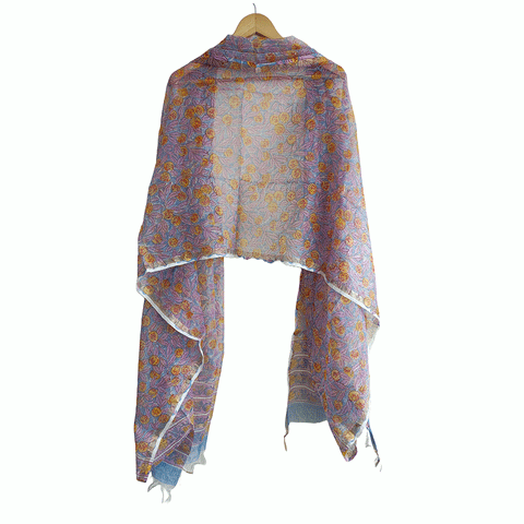 Kota Doria Hand Block Printed Duptta