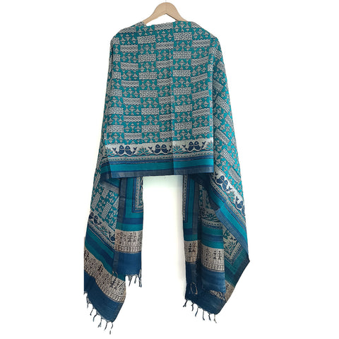 Women's Pure Kosa Silk Stole Adorned with Bastar Tribal Art Hand Paintings With Natural Color