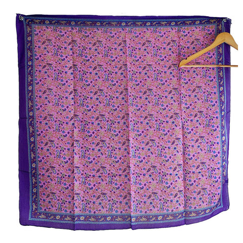 India Scarves Floral Paisley Print Silk Scarf, Light Weight Square Neck Wrap,  Border Pattern, 100x100 cm