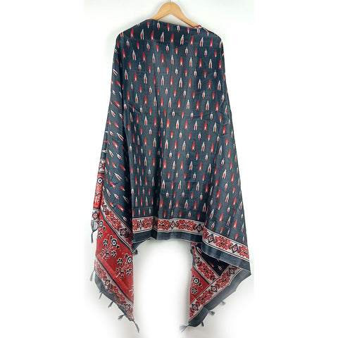 Khadi Cotton Poly Silk Digital Ikat Print Dupatta