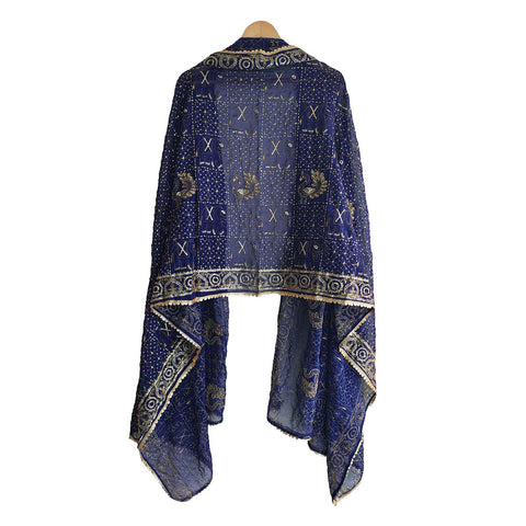 India Scarves Handcrafted Paisley Grid Dupatta in Georgette with Ornate Border Detailing