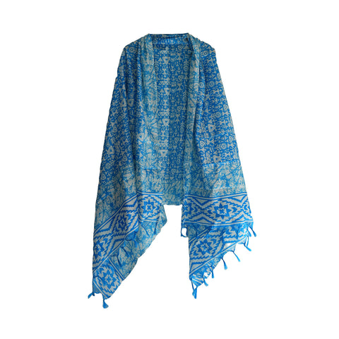 Khadi Cotton Floral Print Design Dupatta( Blue )