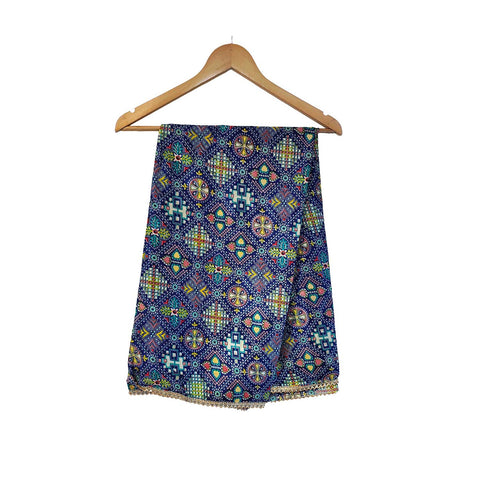 Pakistani Digital Printed Chinnon Dupatta With Heavy Mirror Work ( Dark Blue Color )