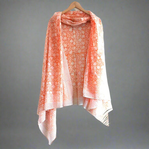 Bagru Block Print Orange Floral Sarong, Sarong Beach Wrap, Cotton Sarong,Pareo, Summer Beach Pareo ,Size 45X75 Inc
