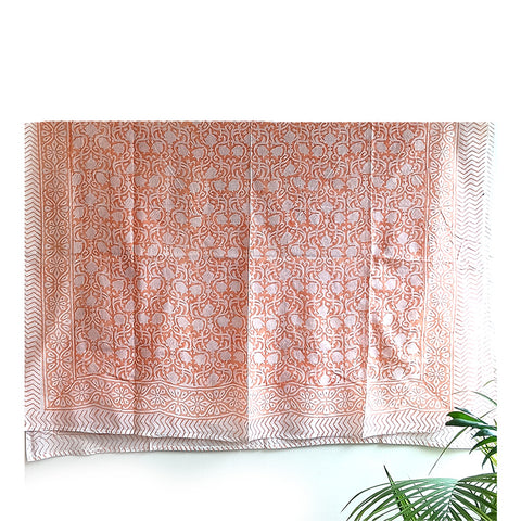 Bagru Block Print Orange Floral Sarong, Sarong Beach Wrap, Cotton Sarong,Pareo, Summer Beach Pareo ,Size 45X75 Inc