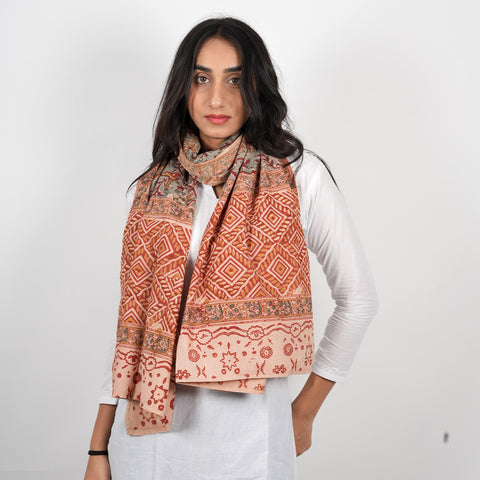 Indian Scarves Women's Kalamkari cotton stole Size  55x194 cm