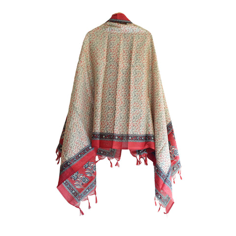 Khadi Cotton Floral Printed Design Dupatta( Beige And Red )