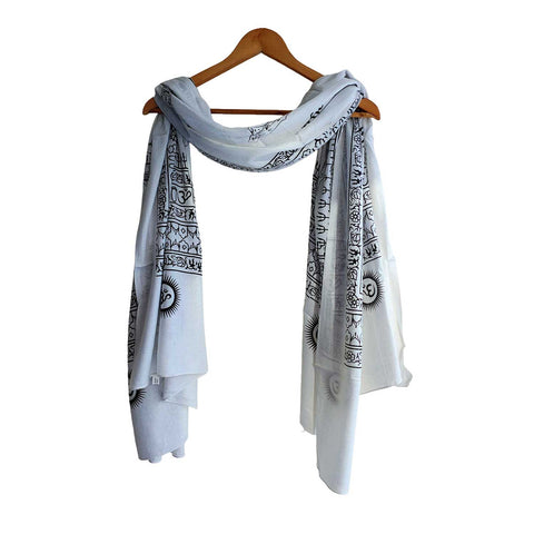 India Scarf Rayon Sarong with Hand-Printed Om Motifs( White And Black )
