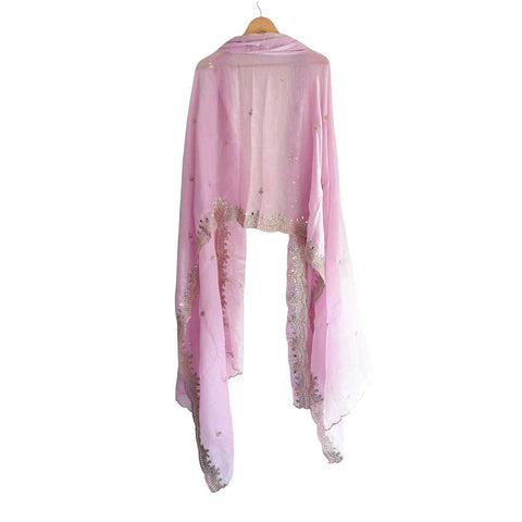 Fendi Fabric Dupatta with Bead Floral Work, Gota Lace Border