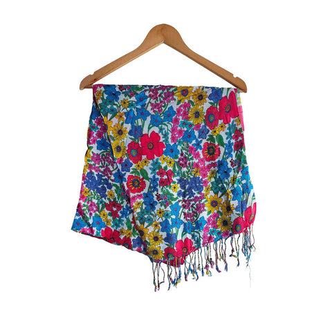 Women's Reversible Silk Viscose Summer Stole, with Fringe Tassels, 185 x 75 cm