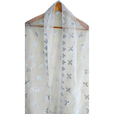 India Scarve's Net Cut Goldan Embroidered Floral Design  Dupatta