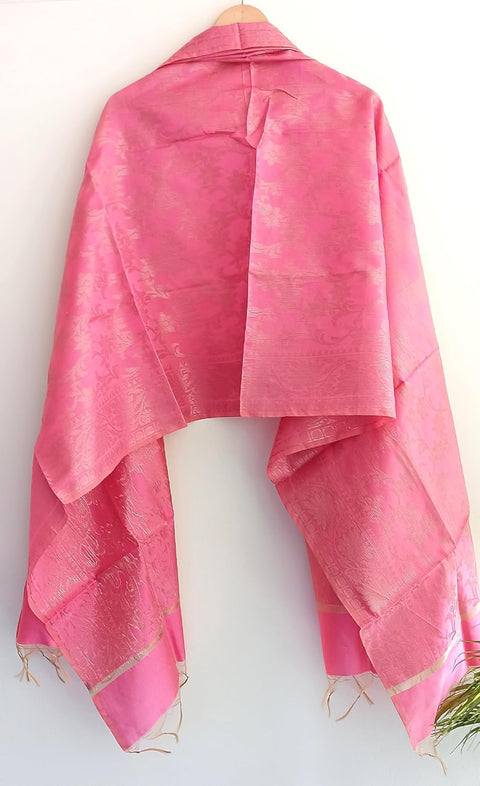The Women's Art Silk Woven Banarasi Jacquard Dupatta(Pink)