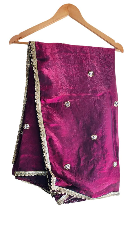 Fendi Fabric Dupatta with Bead Floral Work, Gota Lace Border