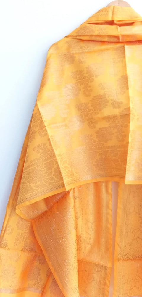 The Women's Art Silk Woven Banarasi Jacquard Dupatta(Yellow)