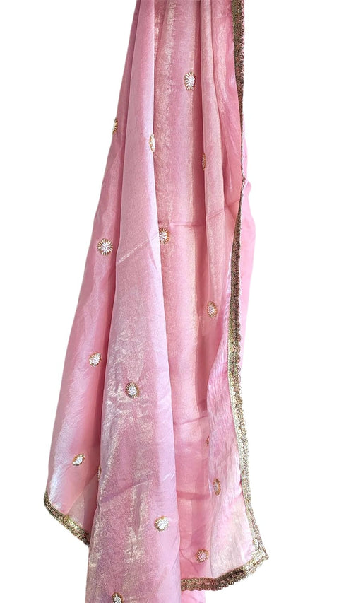 Fendi Fabric Dupatta with Bead Floral Work, Gota Lace Border