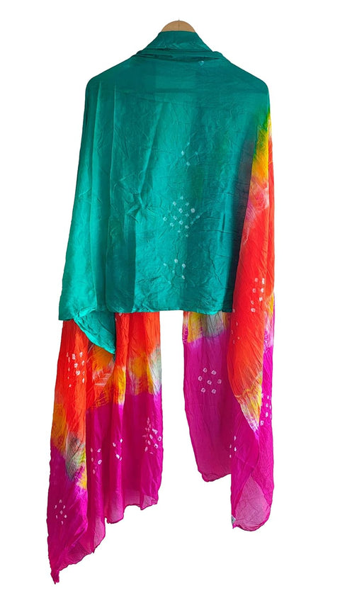 Multicolor Tie-Dye SIlk Dupatta, Handcrafted Bandhani Style, Ethnic Scarf