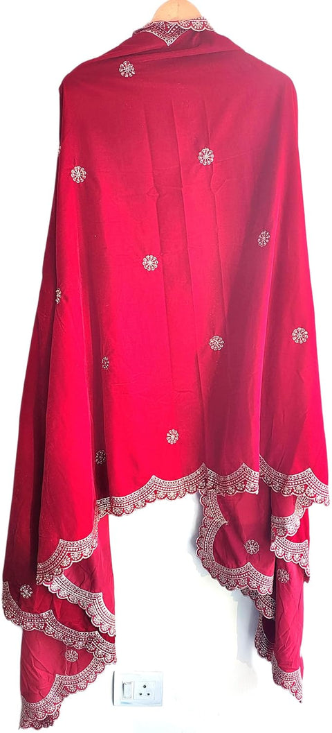 Luxury Micro-Velvet Embroidered Dupatta for Women | Heavy Scalloped Cutwork Border with Butti Work
