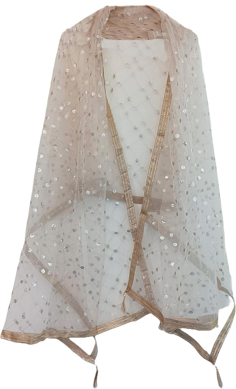 Traditional Embroidered Net Dupatta with Golden Border, Red Sequined Scarf, Diamond Pattern Dupatta, Chunni