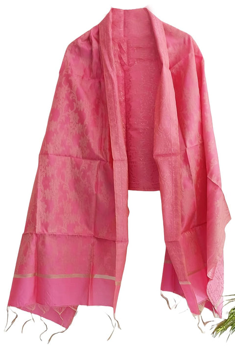 The Women's Art Silk Woven Banarasi Jacquard Dupatta(Pink)