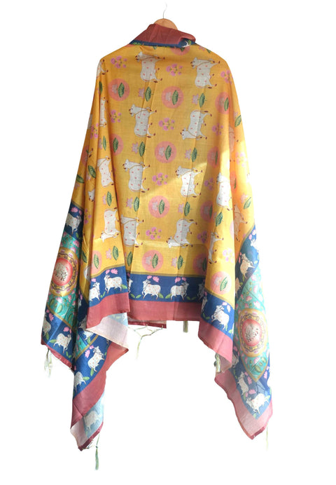 Assam Silk Traditional Dupatta with Multicolor Multi moti Motif | Ethnic Printed Cotton Dupatta with Tassels