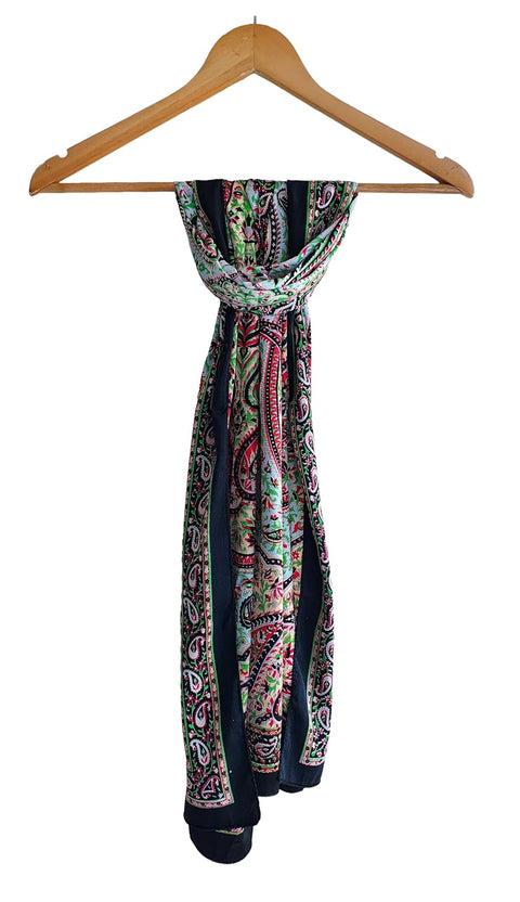 Silk Stole, Prints Multi Color, 51 cm Width x 65 cm Length, Lightweight(Brown And Green)