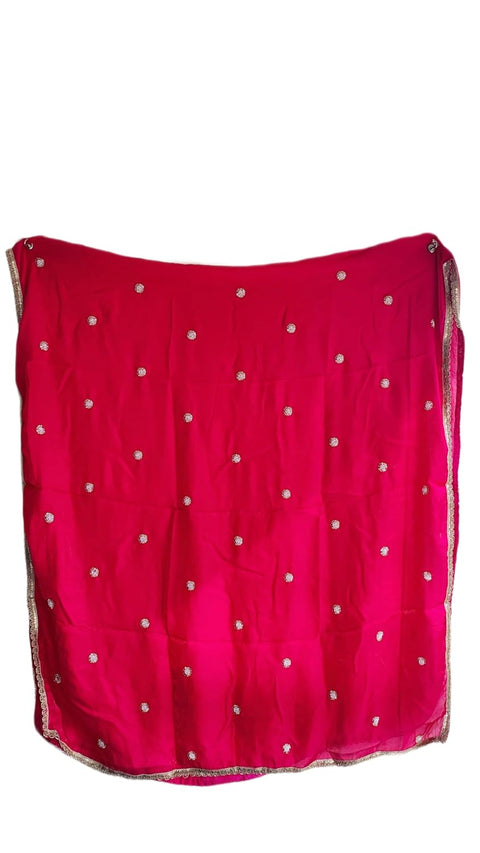 Fendi Fabric Dupatta with Bead Floral Work, Gota Lace Border