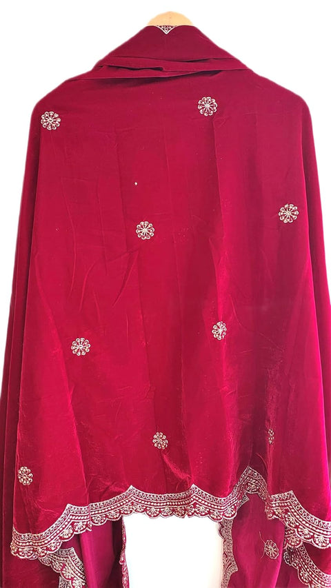 Luxury Micro-Velvet Embroidered Dupatta for Women | Heavy Scalloped Cutwork Border with Butti Work