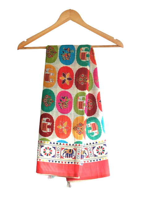 Assam Silk Traditional Dupatta with Multicolor Multi moti Motif | Ethnic Printed Cotton Dupatta with Tassels