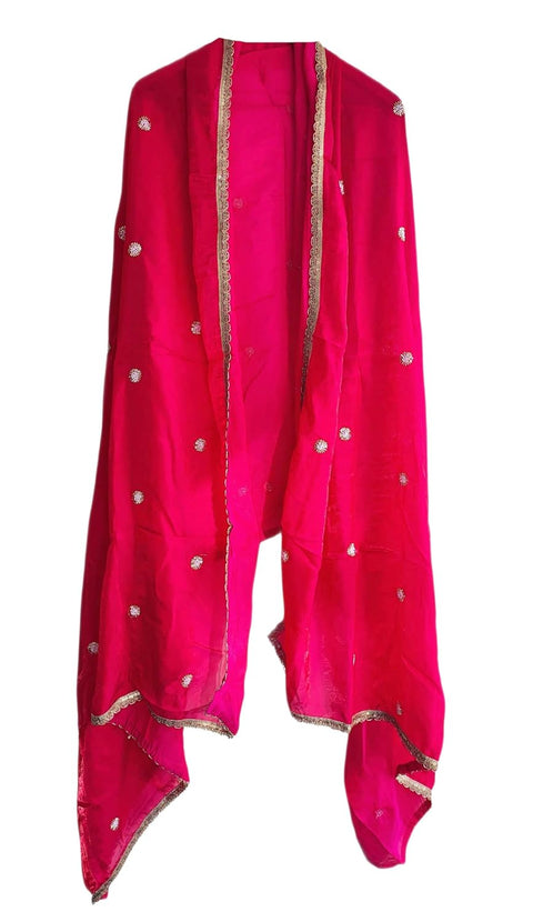 Fendi Fabric Dupatta with Bead Floral Work, Gota Lace Border
