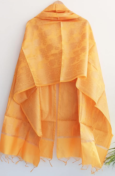 The Women's Art Silk Woven Banarasi Jacquard Dupatta(Yellow)