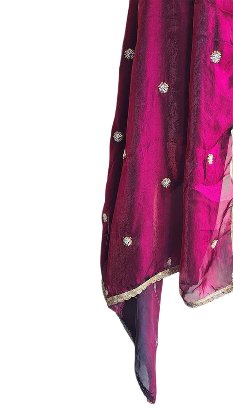 Fendi Fabric Dupatta with Bead Floral Work, Gota Lace Border
