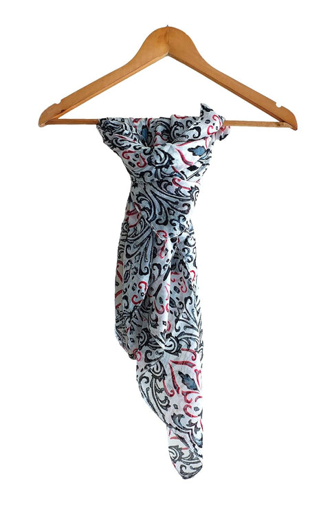 Floral Paisley Print Silk Scarf, Light Weight Square Neck Wrap, Blue and Orange Border Pattern, 100x100 cm