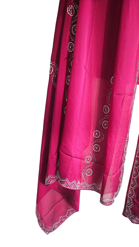 INDISA SCARVE'S FENDI Cut Beads Dupatta, Navy Blue, Embroidered Border, Lightweight Sheer Fabric, Traditional Indian Scarf
