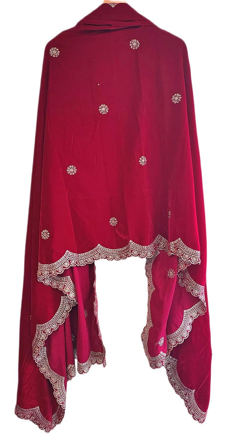 Luxury Micro-Velvet Embroidered Dupatta for Women | Heavy Scalloped Cutwork Border with Butti Work