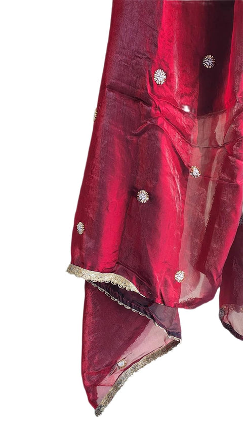 Fendi Fabric Dupatta with Bead Floral Work, Gota Lace Border